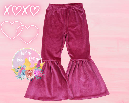Girly Girl Pink Velvet Flare Pants